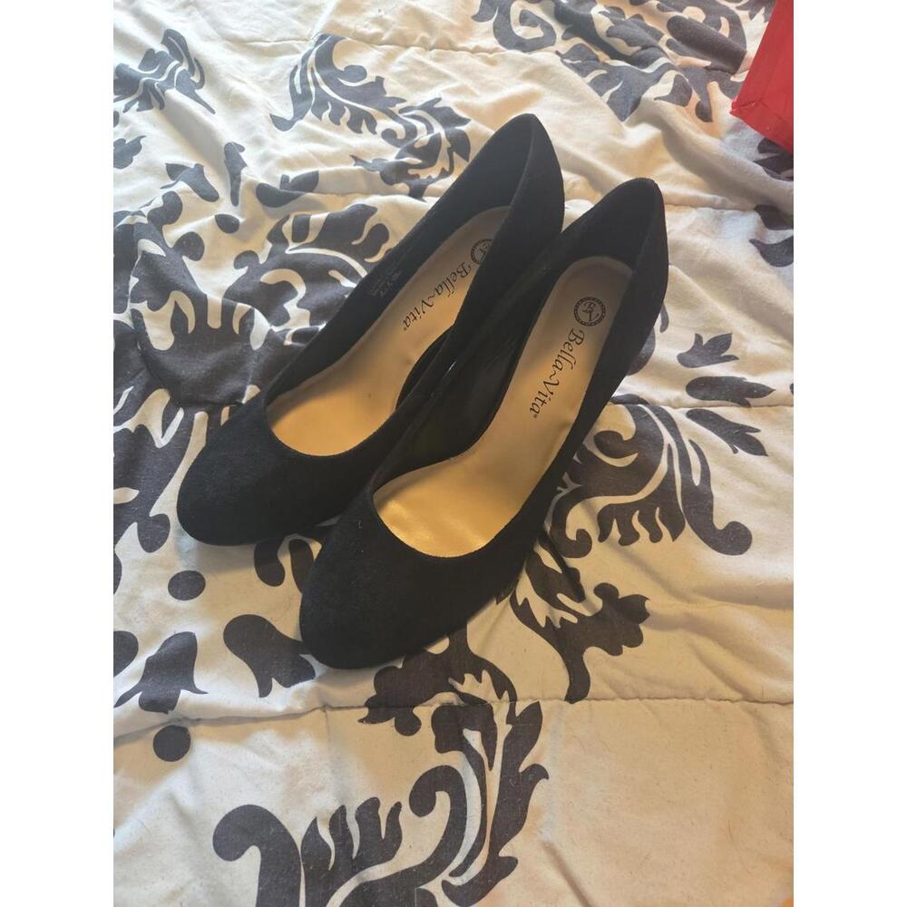Bella-Vita Black Suede Block Heel Pumps Size 8